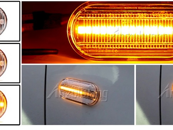 Smart Fortwo Black Smoke or Clear Flowing LED Indicators Side Flashers Repeater - Pair Front Wing - Fortwo 2015 ON