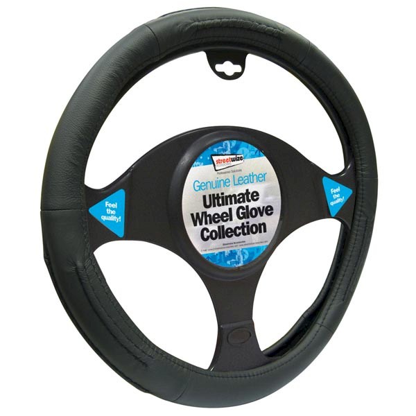Universal Black Genuine Leather Steering Wheel Cover – Tuning Style, Fits Most Cars